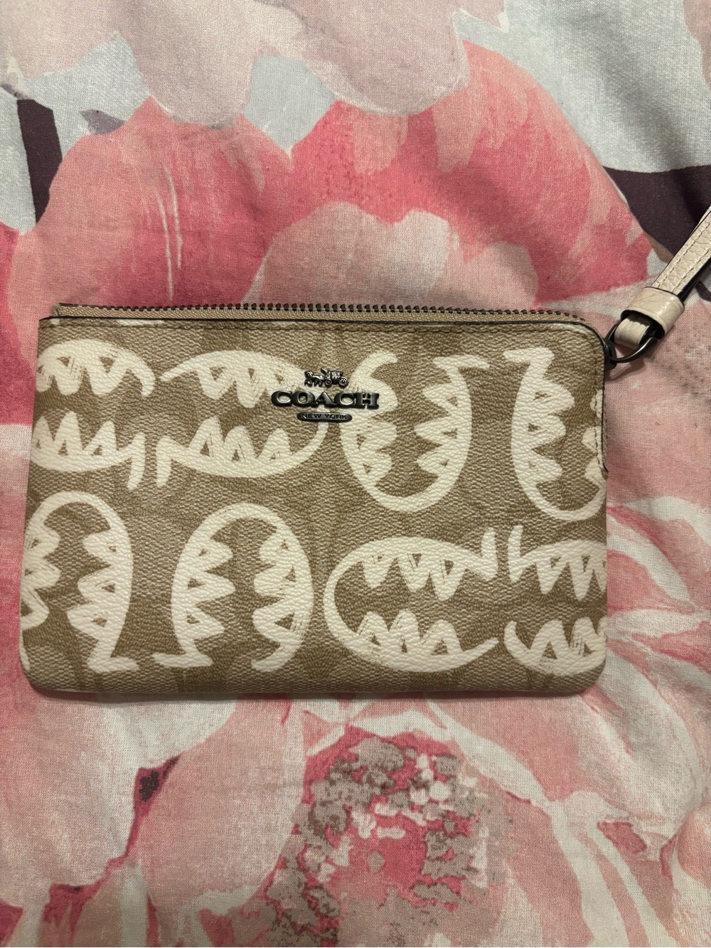 Coach Beige Graphic Print Wristlet Pouch